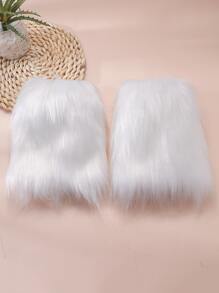 Girls Fuzzy Leg Warmers - White - View 2