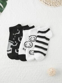 5雙卡通圖案短襪 - 黑與白 - 查看 3