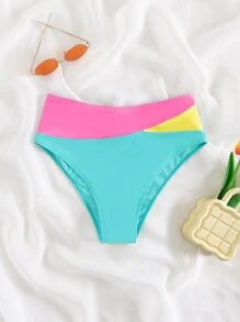 Color Block High Waisted Bikini Bottom Bathing Suit Bottoms