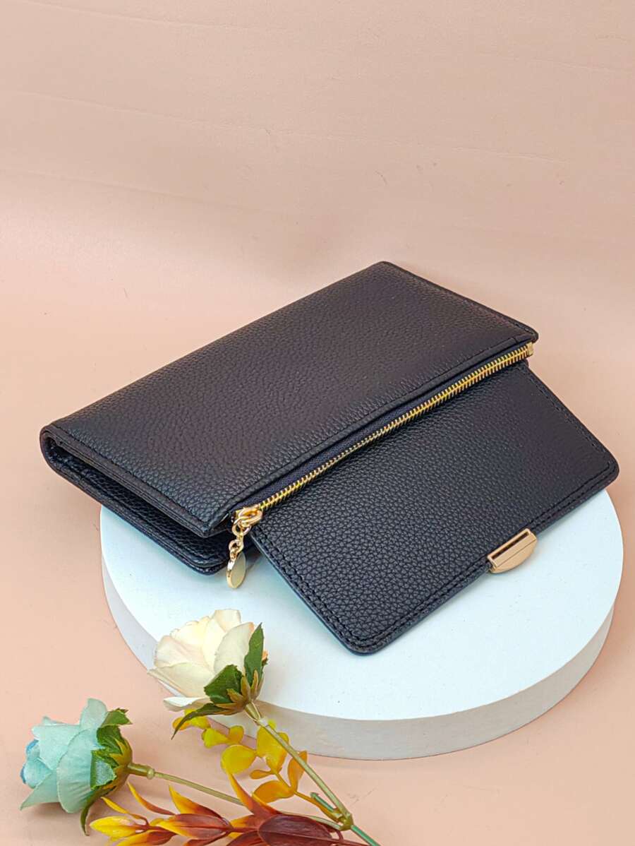 MINGYOU Ví cầm tay mỏng Litchi dập nổi dành cho nhân viên văn phòng nữ đi làm công sở đi làm kỷ niệm ngày cưới quà tặng sinh nhật ngày lễ tình nhân quà tặng kinh doanh giản dị cho phụ nữ ví ví dài - màu đen - Xem 1