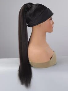 Long Straight Ponytail Synthetic Hair Extension - Black - View 4