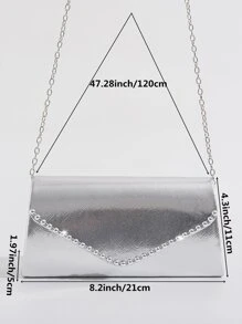 金屬質感水鑽裝飾翻蓋方包 - 銀色 - 查看 3