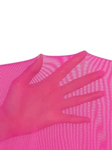 Swim SXY Summer Beach Solid Ripped Mesh Cover Up - Hot Pink - View 3