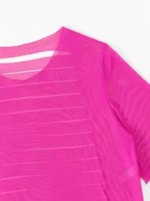 Swim SXY Summer Beach Solid Ripped Mesh Cover Up - Hot Pink - View 4