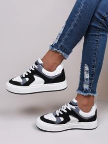 女士繫帶撞色運動戶外運動鞋