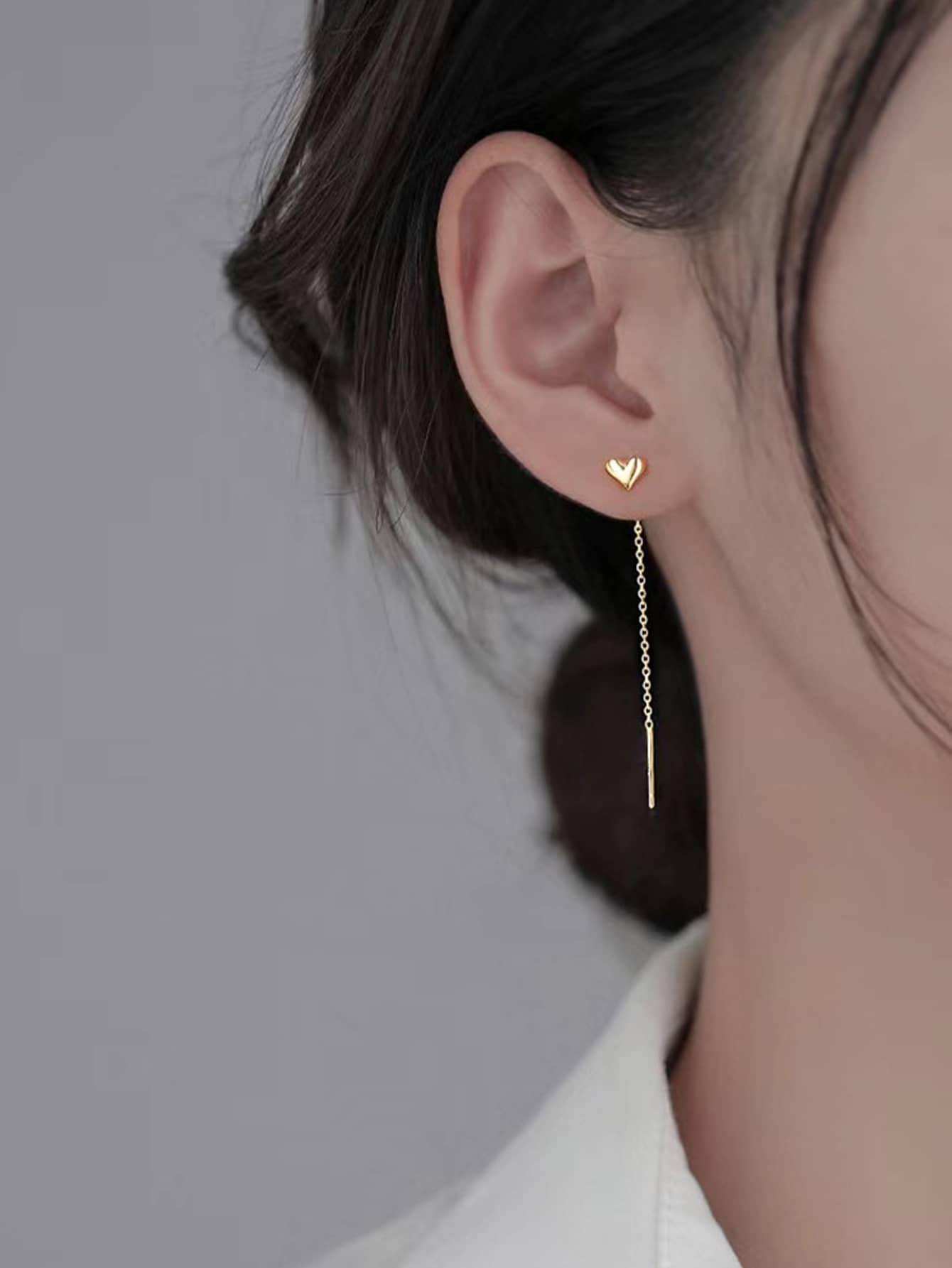 Hoa tai ren bạc trang trí trái tim - Vàng - Xem 1