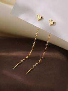 Hoa tai ren bạc trang trí trái tim - Vàng - Xem 2