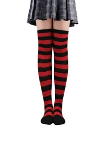 Striped Pattern Over The Knee Socks - Multicolor - View 1