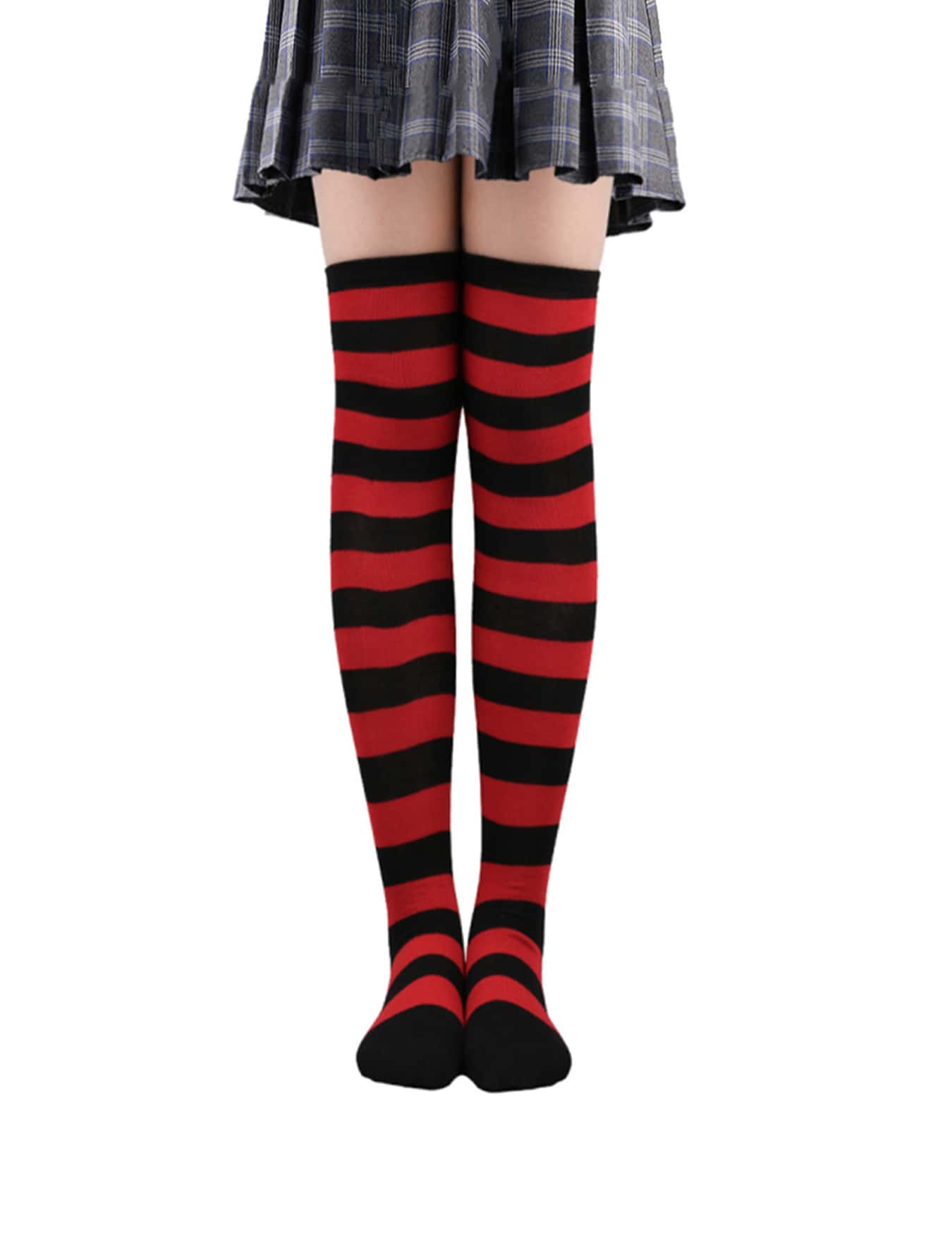 Striped Pattern Over The Knee Socks - Multicolor - View 1