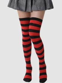 Striped Pattern Over The Knee Socks - Multicolor - View 2