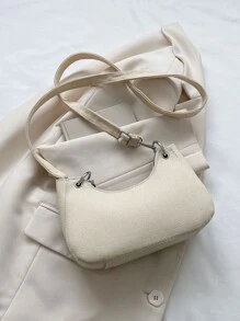 荔枝紋壓花絲巾裝飾法棍包 - 米色 - 查看 2