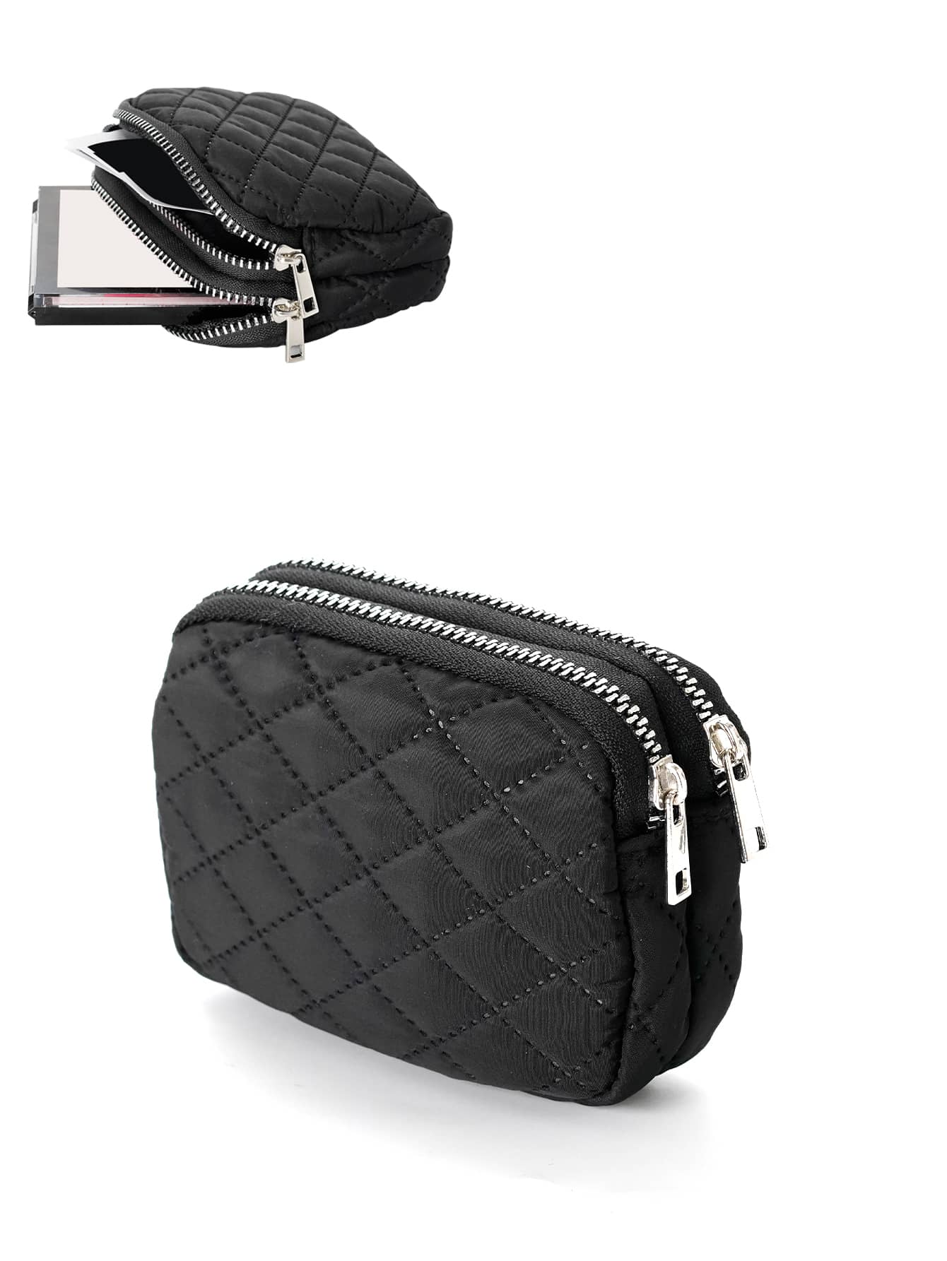 Women's Wallet, Small Wallet, Zipper Wallet, Birthday Gift, Mother's Gift, Daily Fashion Casual Quilted Detail, Student Business Casual School Supplies, Teacher's Gift, Back To School, Women's Wallet, Mini Wallet, Wallet, Men's Wallet, Coin Purse, Travel Wallet - Black - View 1