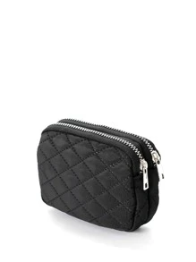 Women's Wallet, Small Wallet, Zipper Wallet, Birthday Gift, Mother's Gift, Daily Fashion Casual Quilted Detail, Student Business Casual School Supplies, Teacher's Gift, Back To School, Women's Wallet, Mini Wallet, Wallet, Men's Wallet, Coin Purse, Travel Wallet - Black - View 3