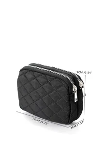 Women's Wallet, Small Wallet, Zipper Wallet, Birthday Gift, Mother's Gift, Daily Fashion Casual Quilted Detail, Student Business Casual School Supplies, Teacher's Gift, Back To School, Women's Wallet, Mini Wallet, Wallet, Men's Wallet, Coin Purse, Travel Wallet - Black - View 6
