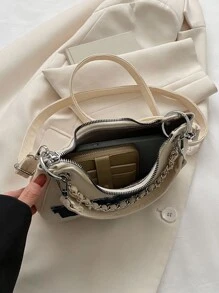 輕便商務休閒字母貼花裝飾鏈流浪漢包適合青少年女孩女大學生、菜鳥和白領，非常適合辦公室、大學、工作、商務、通勤、戶外、旅行、郊遊 - 白色 - 查看 5