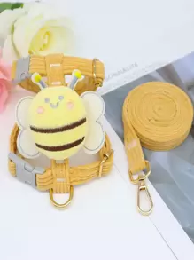 新款寵物蜜蜂型可調式防脫離背帶和牽引繩，適合中小型寵物 - 黃色 - 查看 1