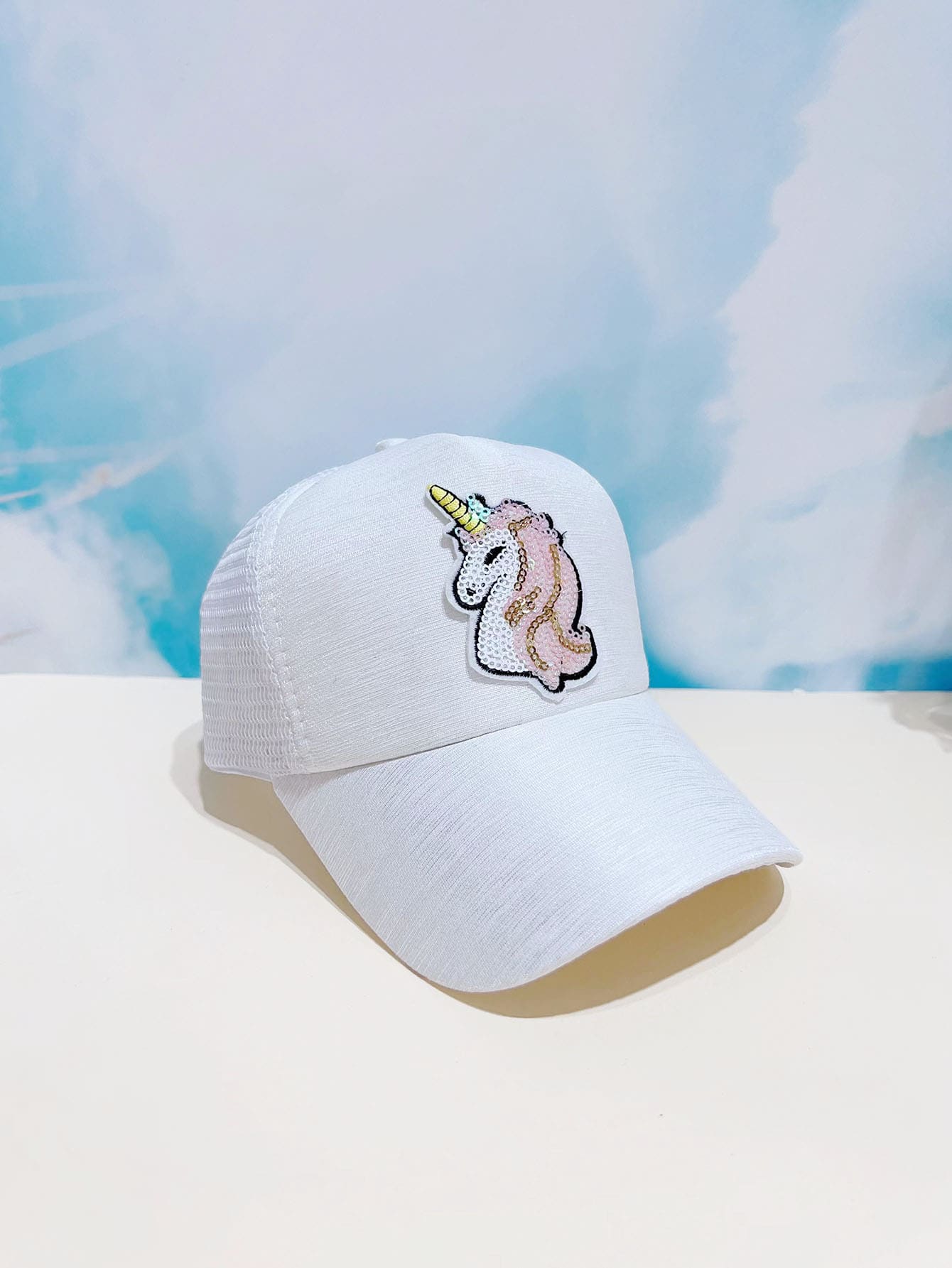 Toddler Girls Unicorn Embroidered Baseball Cap - White - View 1