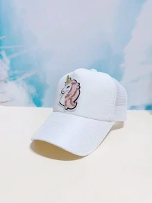 Toddler Girls Unicorn Embroidered Baseball Cap - White - View 2