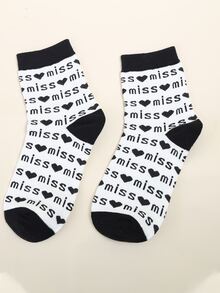 Vớ thủy thủ đoàn họa tiết chữ cái - Đen và trắng - Xem 2