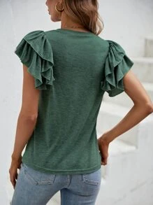 SHEIN Clasi Áo thun nữ Xù màu trơn Giải trí - màu xanh lá - Xem 2