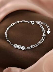 Cubic Zirconia Decor Silver Bracelet - Multicolor - View 1