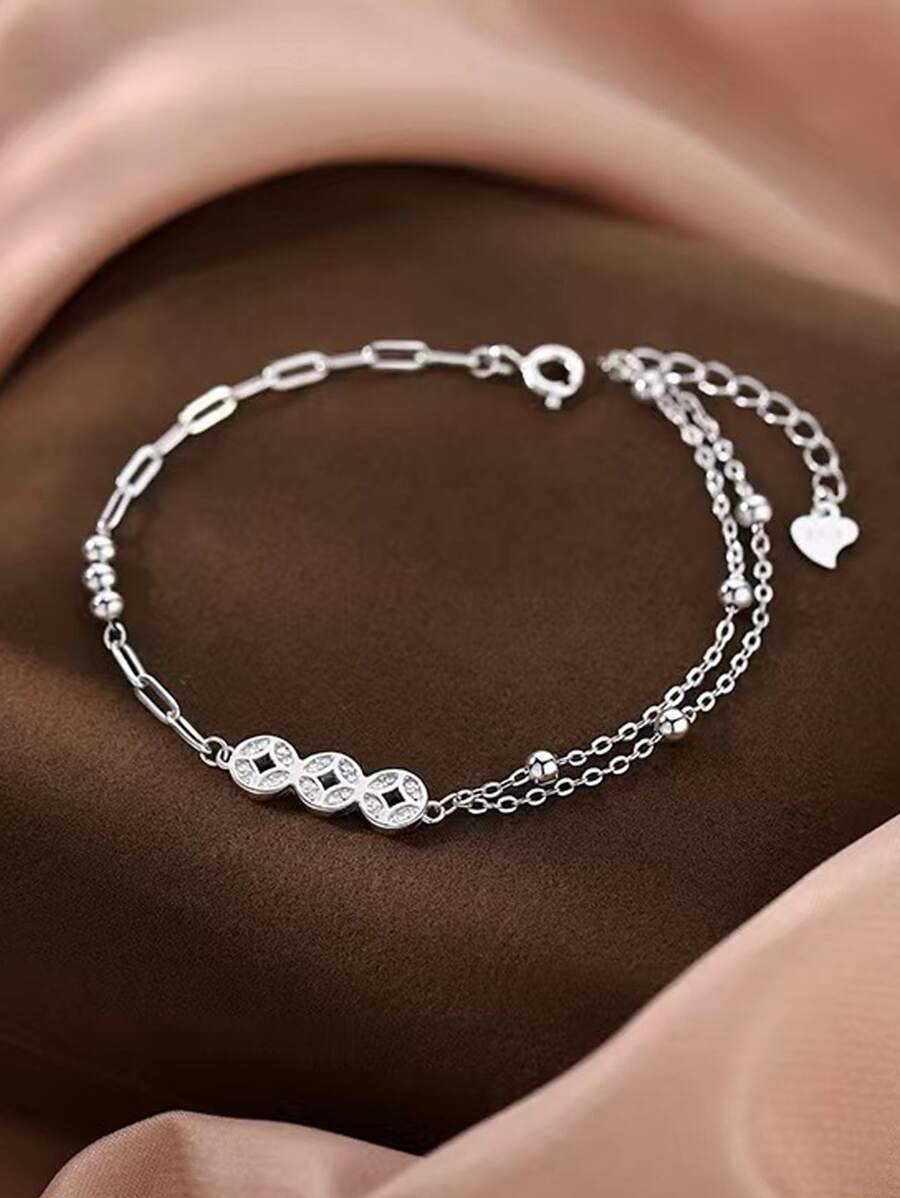 Cubic Zirconia Decor Silver Bracelet - Multicolor - View 1