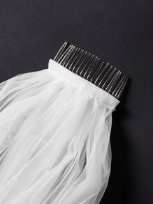 Velo nupcial con diamante de imitación & con diseño de flor - Blanco - Ver 3