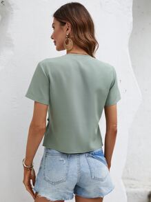 SHEIN VCAY 前繫帶褶邊荷葉邊下擺襯衫 - 薄荷綠 - 查看 2