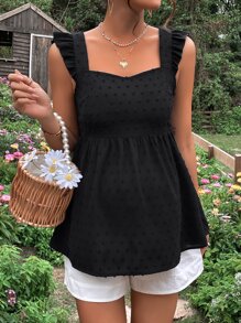 SHEIN Maternity Swiss Dot Ruffle Trim Peplum Blouse - Black - View 1