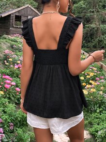 SHEIN Maternity Swiss Dot Ruffle Trim Peplum Blouse - Black - View 2