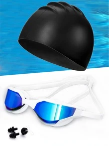 SHENYU 5pcs Swimming Cap & Nose Clip Set - Blue and White - View 1
