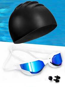 SHENYU 5pcs Swimming Cap & Nose Clip Set - Blue and White - View 2
