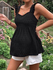 SHEIN Maternity Swiss Dot Ruffle Trim Peplum Blouse - Black - View 4