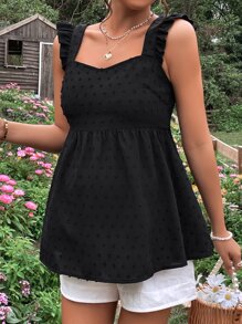 SHEIN Maternity Swiss Dot Ruffle Trim Peplum Blouse - Black - View 5