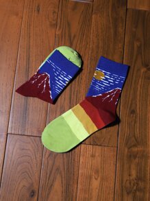 Mountain Print Crew Socks - Multicolor - View 1