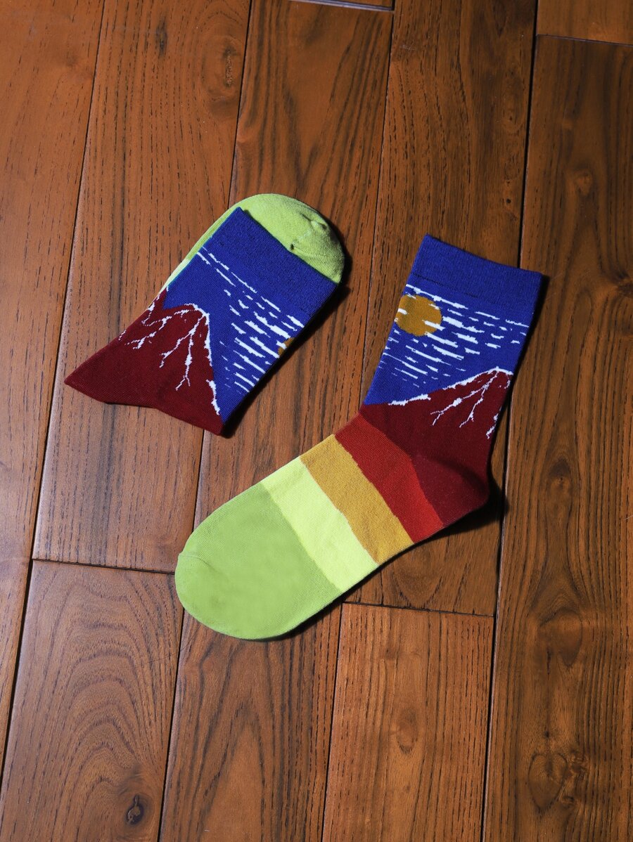 Mountain Print Crew Socks - Multicolor - View 1