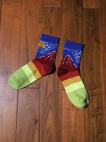 Mountain Print Crew Socks - Multicolor - View 2