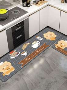 2pcs Coffee Bear & Coffee Print Kitchen Rug, Modern Diatomite Kitchen Mat For Kitchen - Yellow - View 1