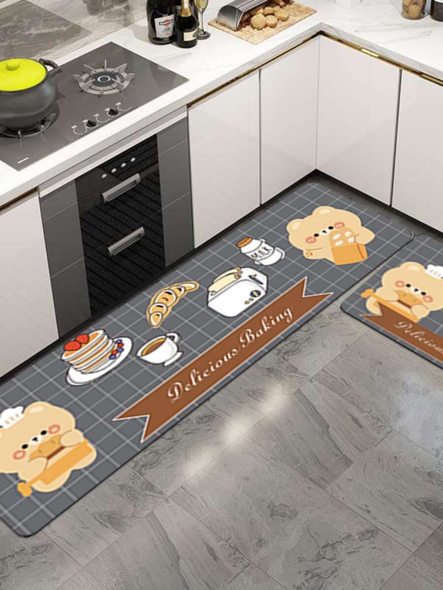 2pcs Coffee Bear & Coffee Print Kitchen Rug, Modern Diatomite Kitchen Mat For Kitchen - Yellow - View 1