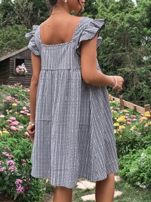 SHEIN Maternidad Vestido con estampado de cuadros ribete con fruncido - Blanco y Negro - Ver 2