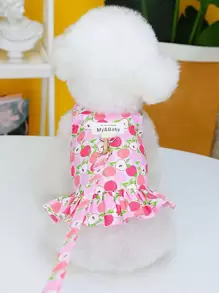 1pc Peach Print Pet Leash & 1pc Dress Design Pet Harness - Multicolor - View 1