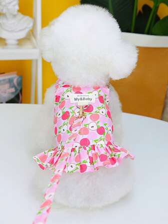 قطعة واحدة طباعة الخوخ مقود حيوانات أليفة و قطعة واحدة بتصميم فستان تسخير حيوانات أليفة