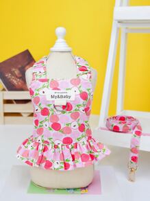 1pc Peach Print Pet Leash & 1pc Dress Design Pet Harness - Multicolor - View 5