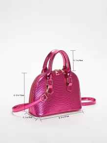 Mini Metallic Snakeskin Embossed Dome Bag - Hot Pink - View 3