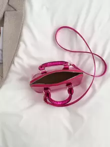 Mini Metallic Snakeskin Embossed Dome Bag - Hot Pink - View 4