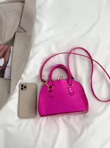 Mini Metallic Snakeskin Embossed Dome Bag - Hot Pink - View 5
