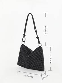 閃閃發光的鑽石鑲嵌結縛流蘇拉鍊手拿包，適用於派對和婚禮 - 黑色 - 查看 6