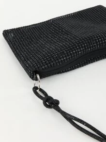 閃閃發光的鑽石鑲嵌結縛流蘇拉鍊手拿包，適用於派對和婚禮 - 黑色 - 查看 7