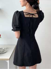 DAZY Sweetheart Neck Puff Sleeve Button Front Dress Sundress