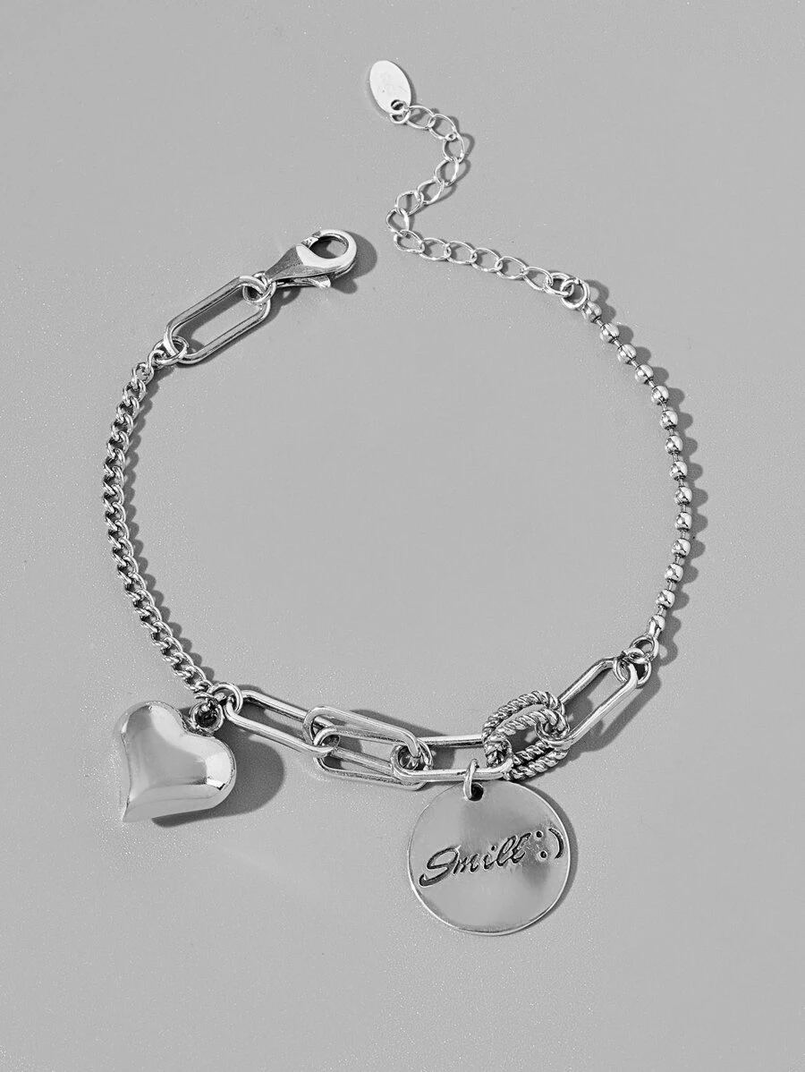 愛心掛飾銀手環 - 銀色 - 查看 1